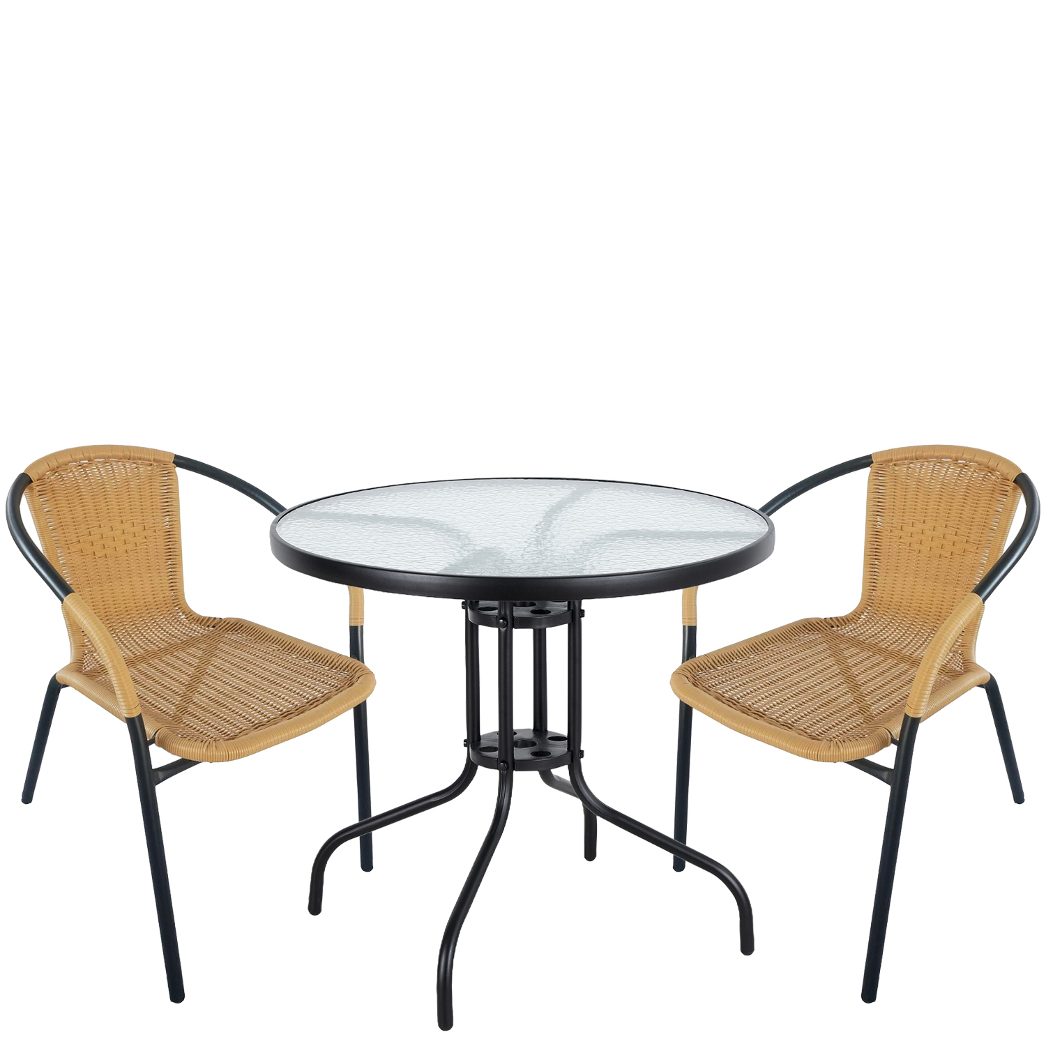 settrapezariakipouartelibreearthmavrompe Σετ Τραπεζαρία Κήπου ArteLibre EARTH Μαύρο/Μπεζ Rattan/Γυαλί/Μέταλλο Με 2 Πολυθρόνες 14990489 - Image 1