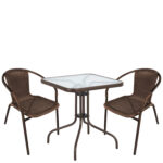 Σετ Τραπεζαρία Κήπου ArteLibre MARS Καφέ Rattan/Γυαλί/Μέταλλο Με 2 Πολυθρόνες 14990526