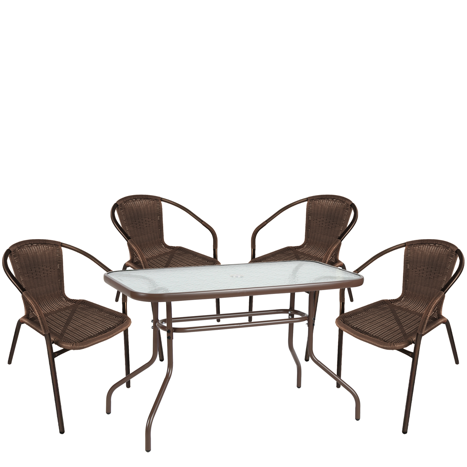 settrapezariakipouartelibrevulcankaferat Σετ Τραπεζαρία Κήπου ArteLibre VULCAN Καφέ Rattan/Γυαλί/Μέταλλο Με 4 Πολυθρόνες 14990534 - Image 1